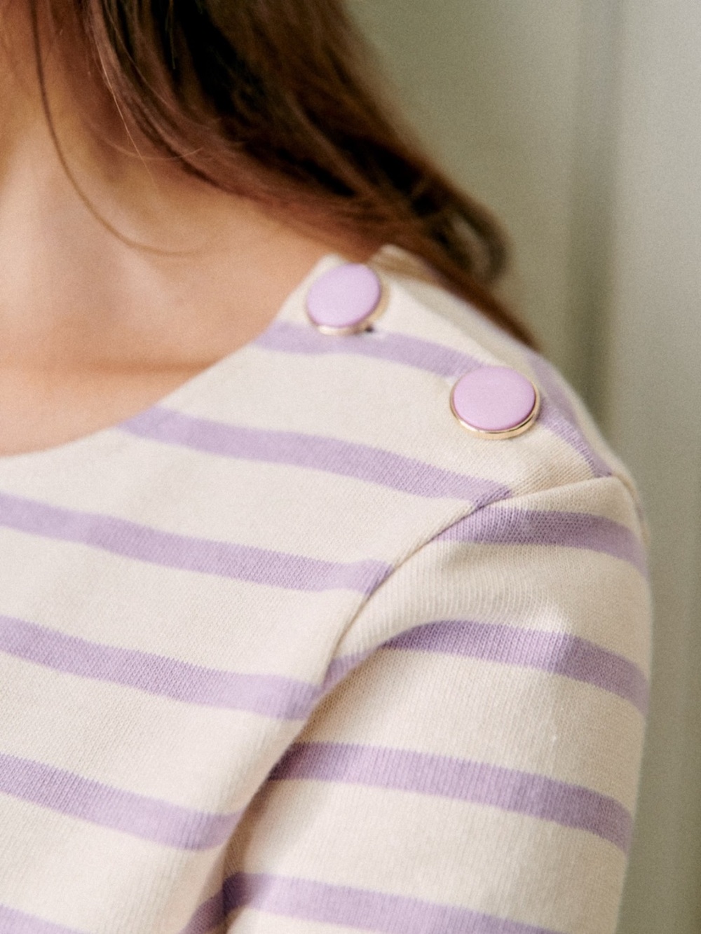 Sézane Colette Marinière in Lilac/Ecru - Picture 2 of 5